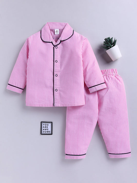 Pink Typography Cotton Full Sleeves Night Suit