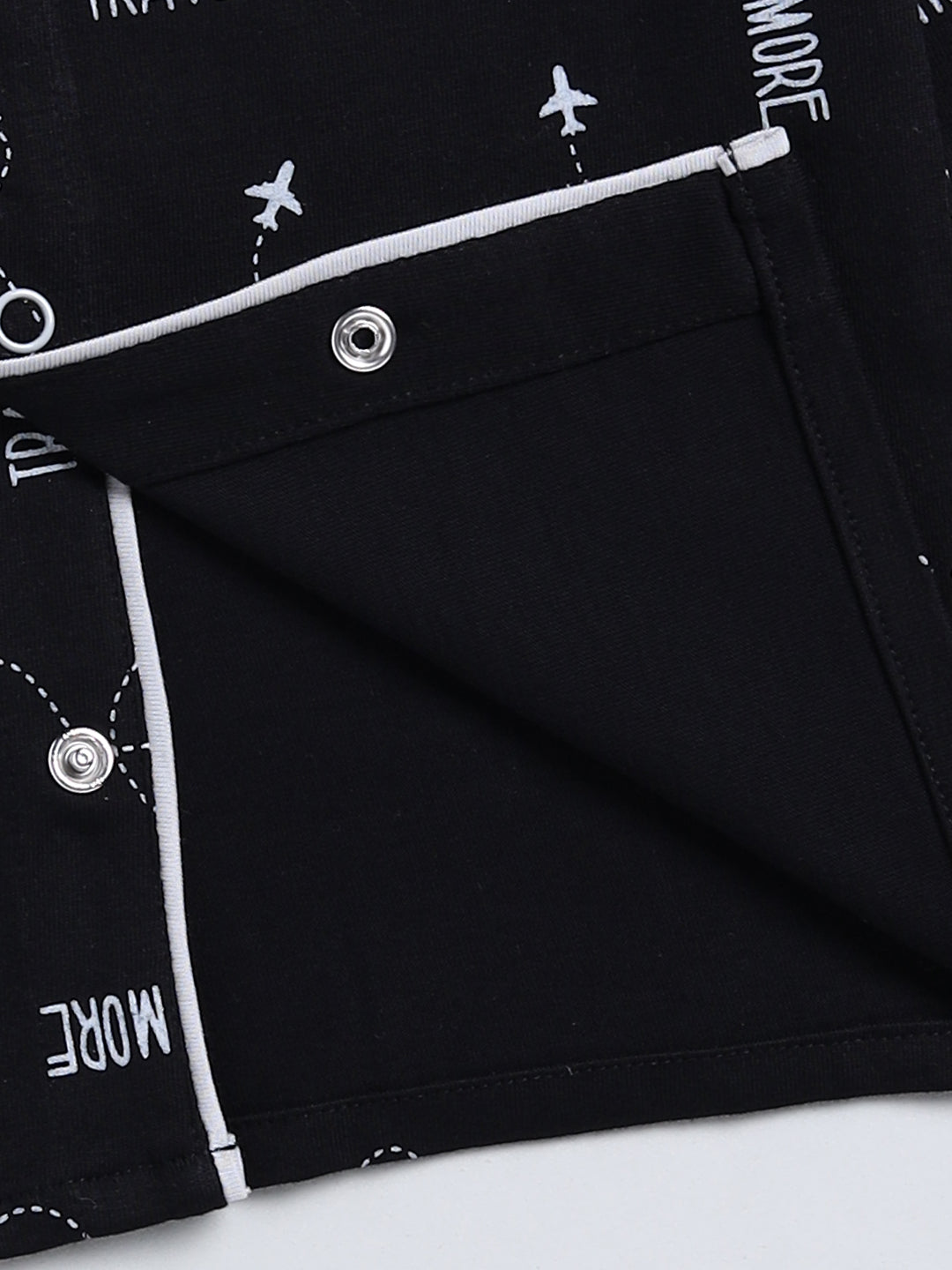 Black Typography Cotton Full Sleeve Night Suit