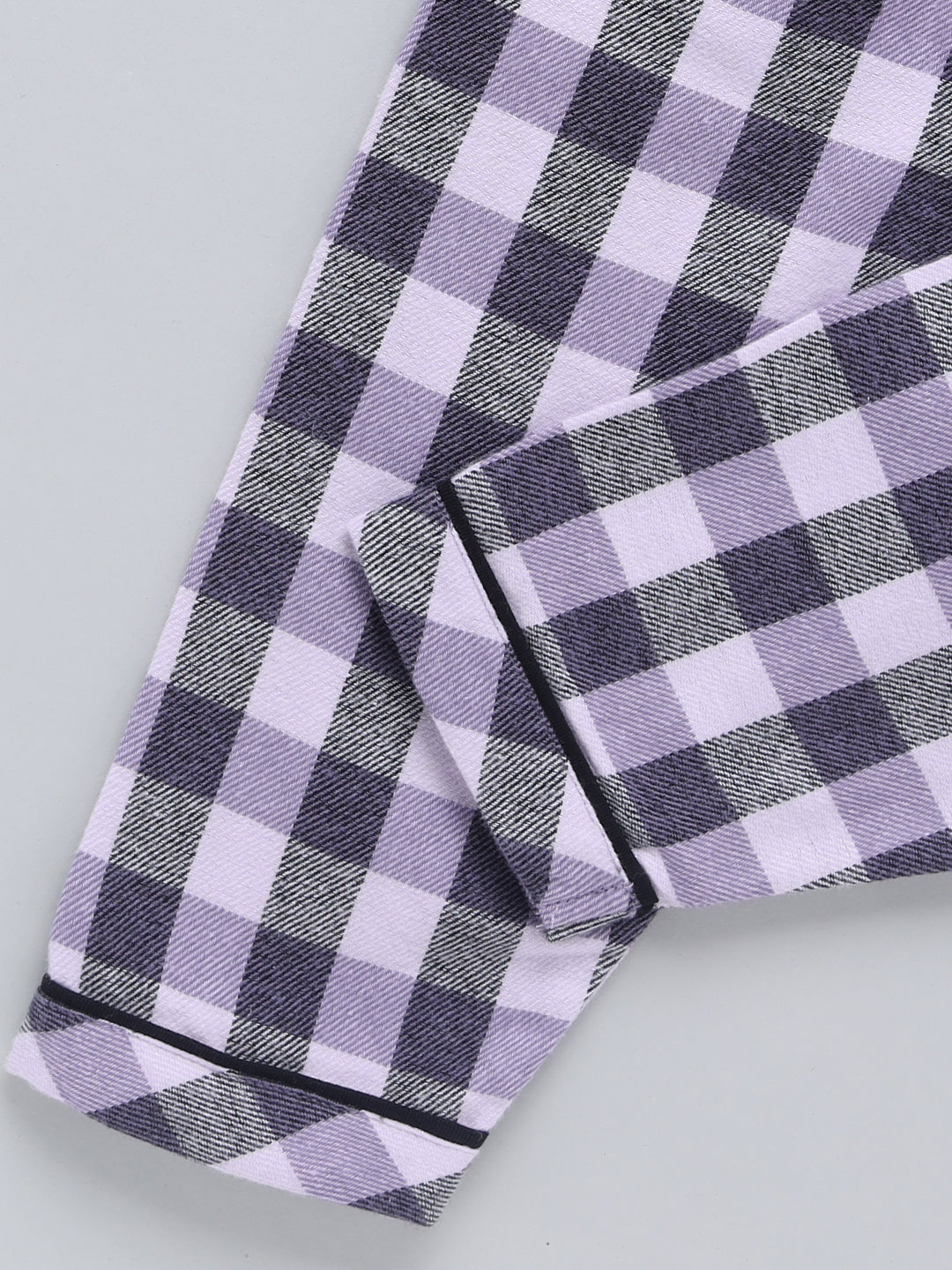 Purple Checked Cotton Full Sleeve Night Suit