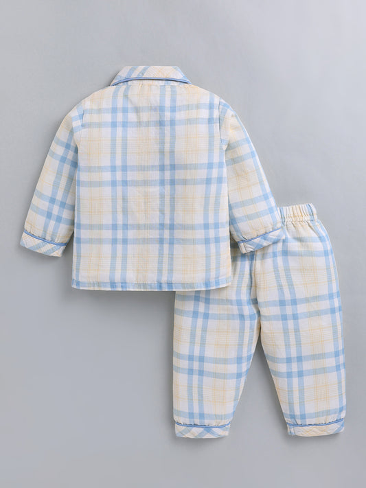 Blue Checked Cotton Full Sleeve Night Suit