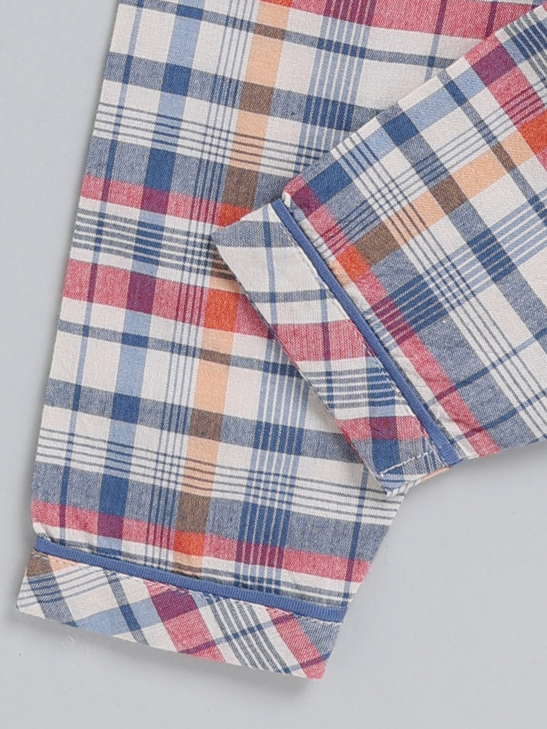 Blue Checked Cotton Full Sleeve Night Suit