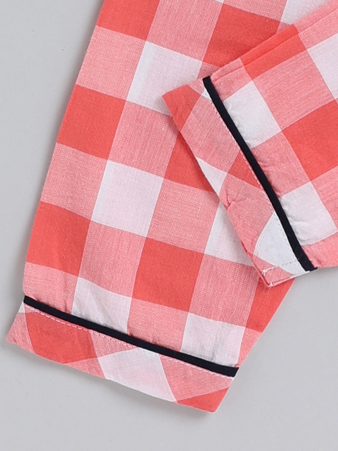 Rust Checked Cotton Full Sleeve Night Suit