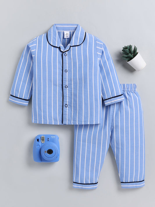 Blue Typography Cotton Full Sleeve Night Suit