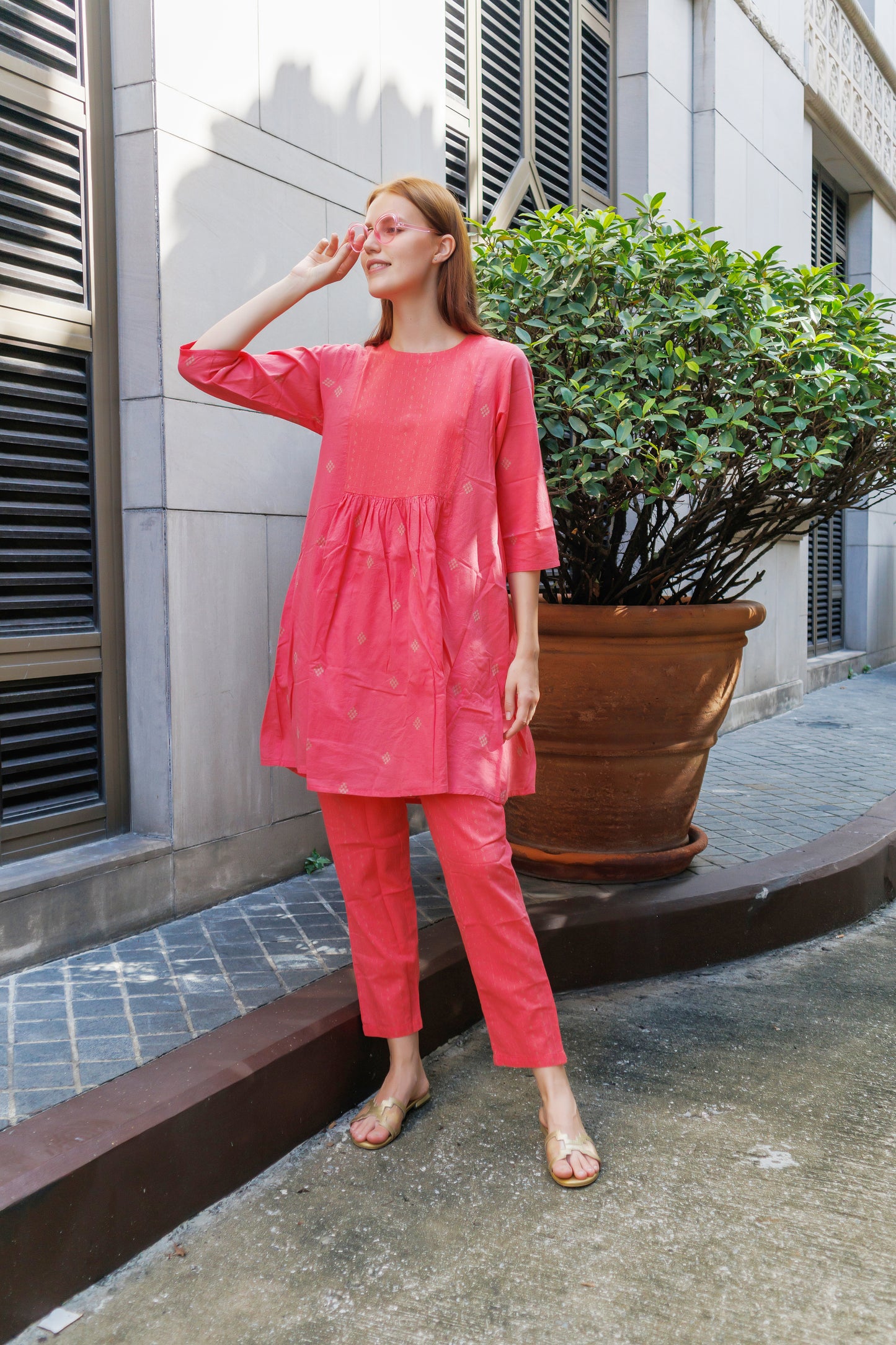 Floral Pink Kurta & Pyjama Set