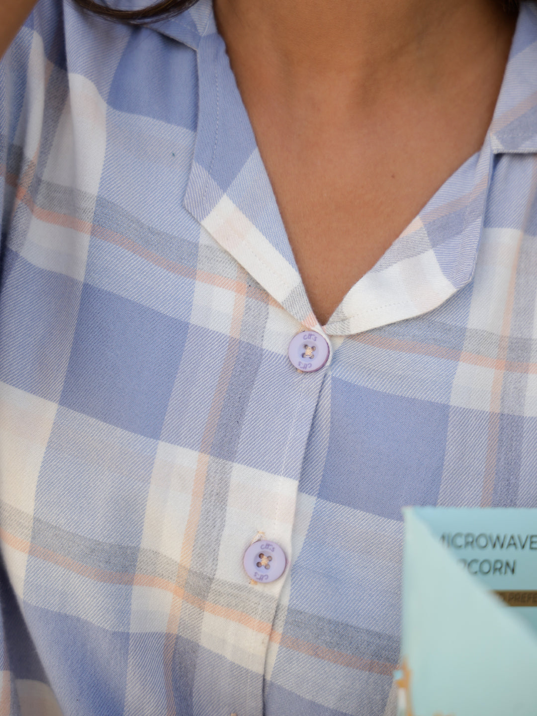 Blue Rayon Full Sleeves Checked Night Suit