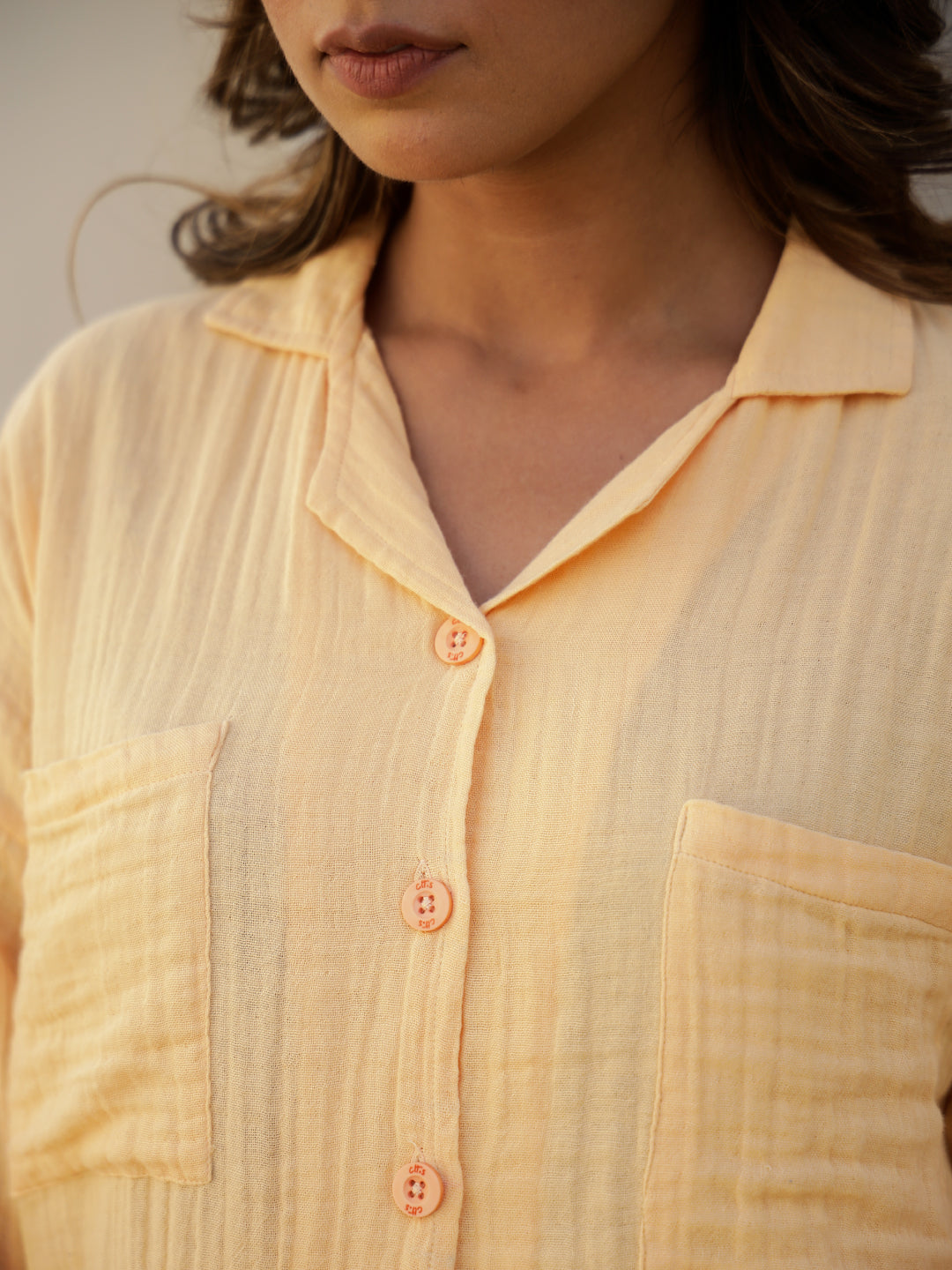 Yellow Cotton Full Sleeves Solid Night Suit