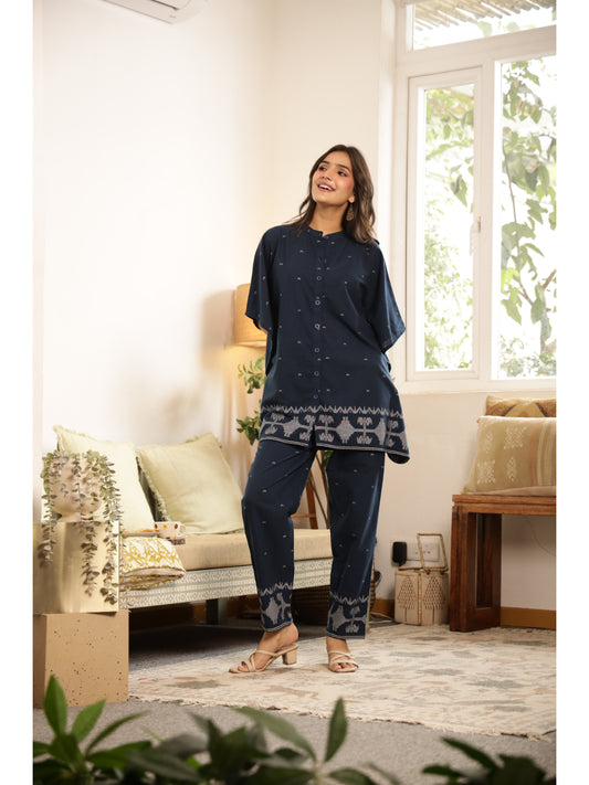 Blue Ethnic Motifs Three-Quarter Sleeves Co-ord Set