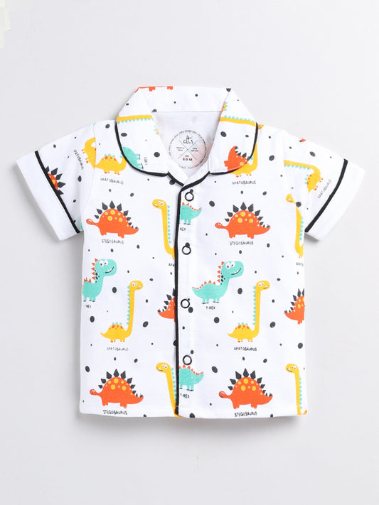 Dino White Cotton Half Sleeve Nightwear Set