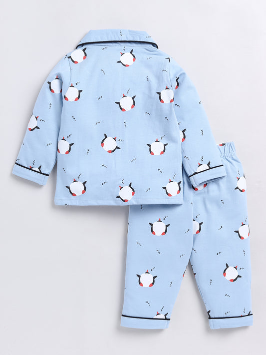 Penguin Print Blue Full Sleeve Nightwear Set