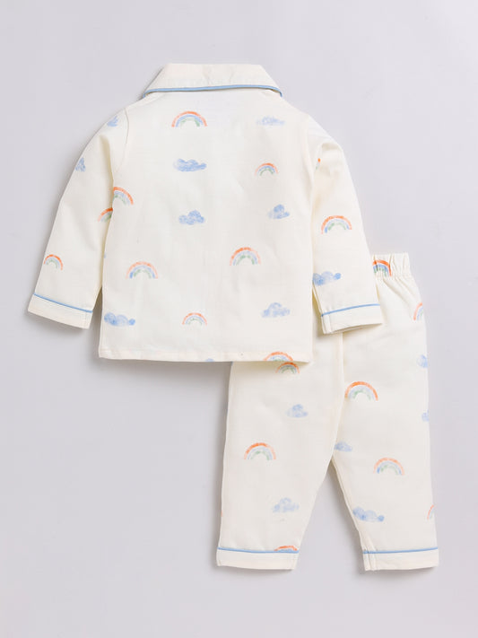 Clouds & Rainbow Cream Full Sleeve Nightwear Set