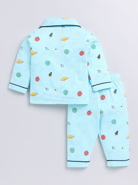 Blue Space Print Full Sleeve Night Suit