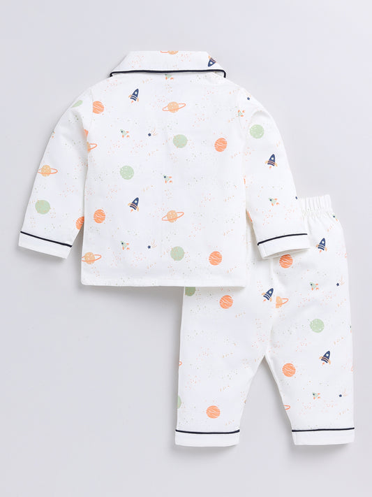 Offwhite Space Print Full Sleeve Night Suit