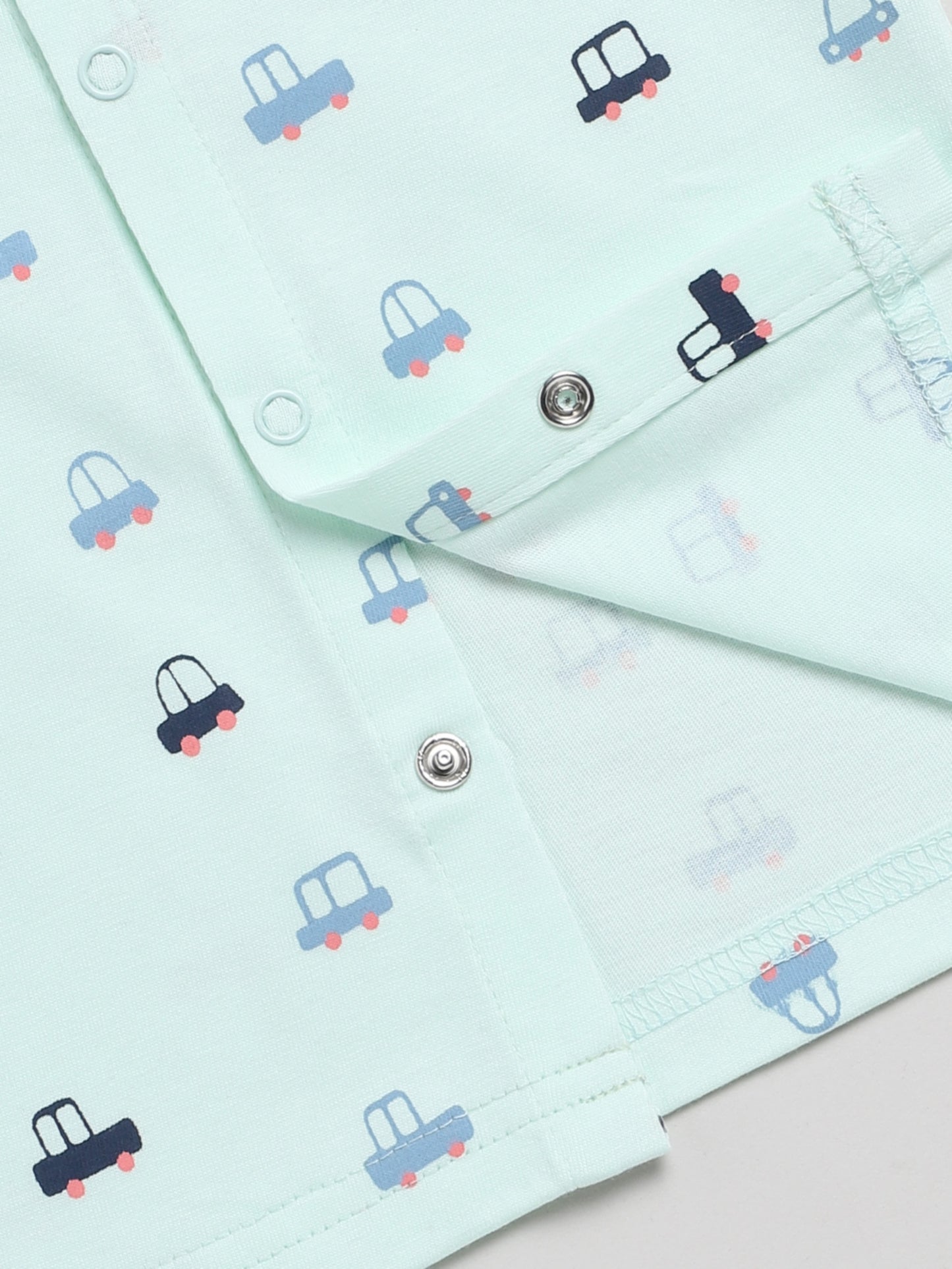 Car Print Sea Green Full Sleeve Nightwear Set