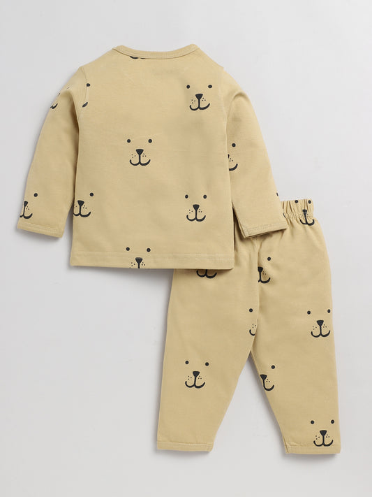 Hello Puppy Beige Full Sleeve Nightwear Set