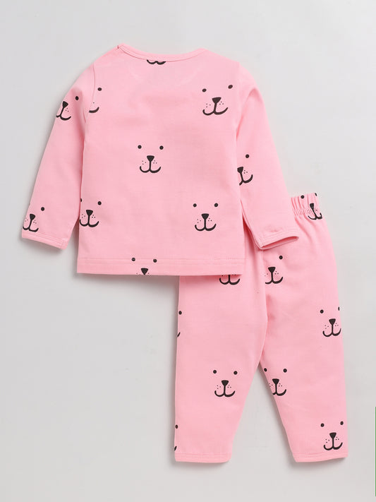 Animal Print Pink Full Sleeve Nightwear Set