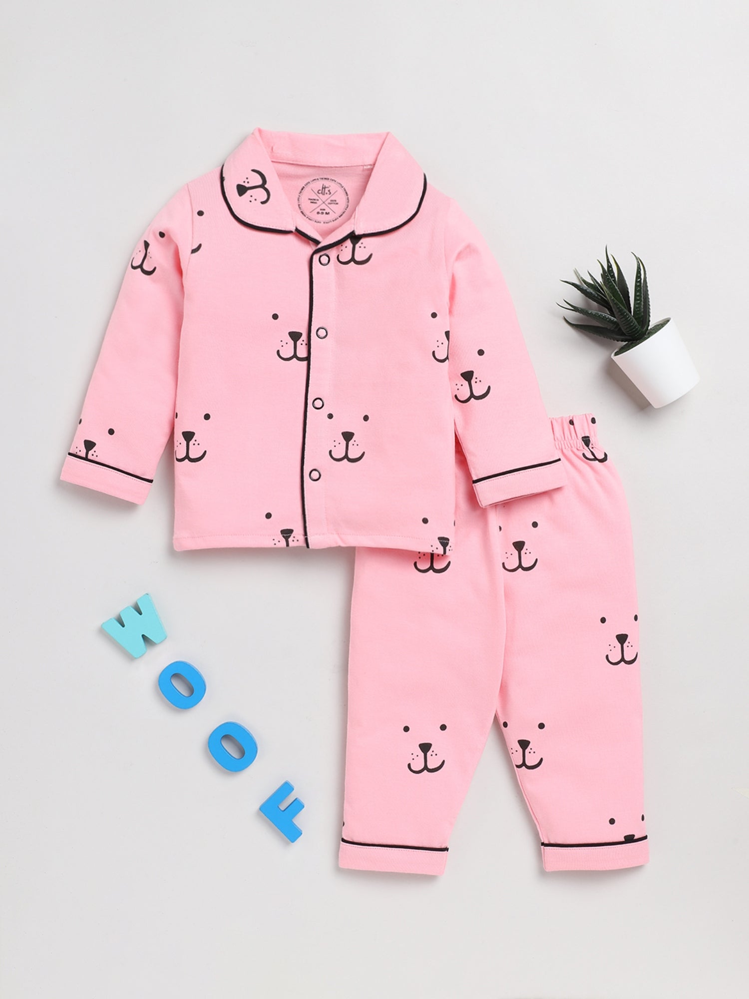 Puppy Face Pink Full Sleeve Nightwear Set – Clt.s