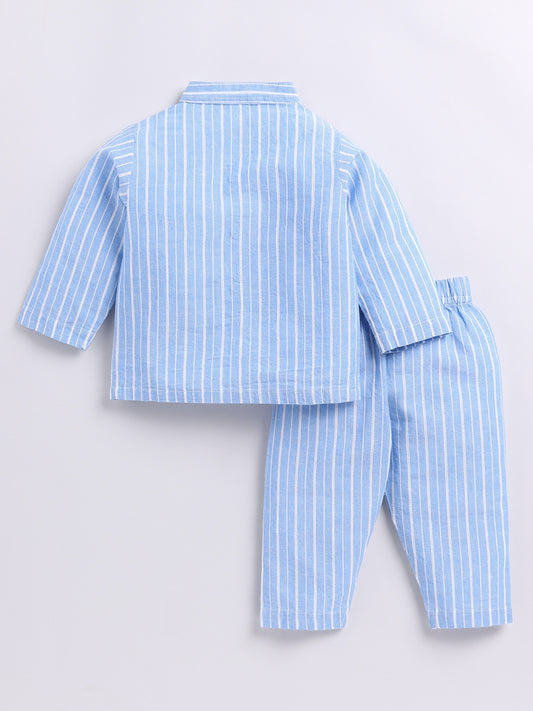 Striped Blue Full Sleeve Nightwear Set