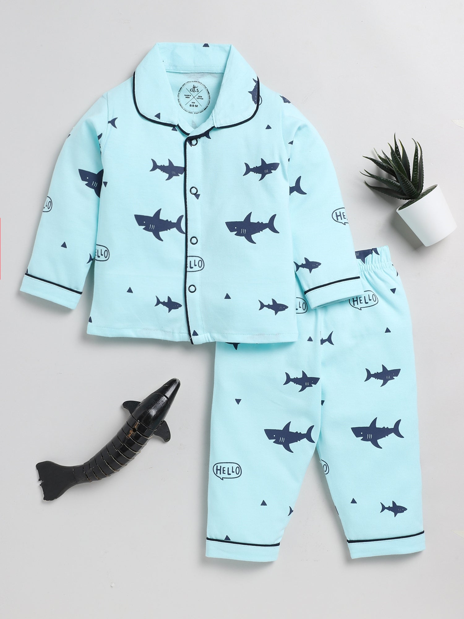 Baby Shark Blue Full Sleeve Nightwear Set1