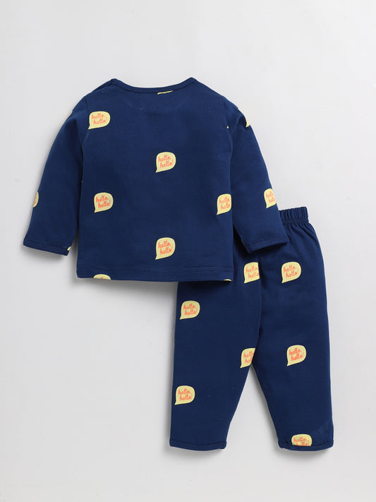 Typography Blue Full Sleeve Nightwear Set