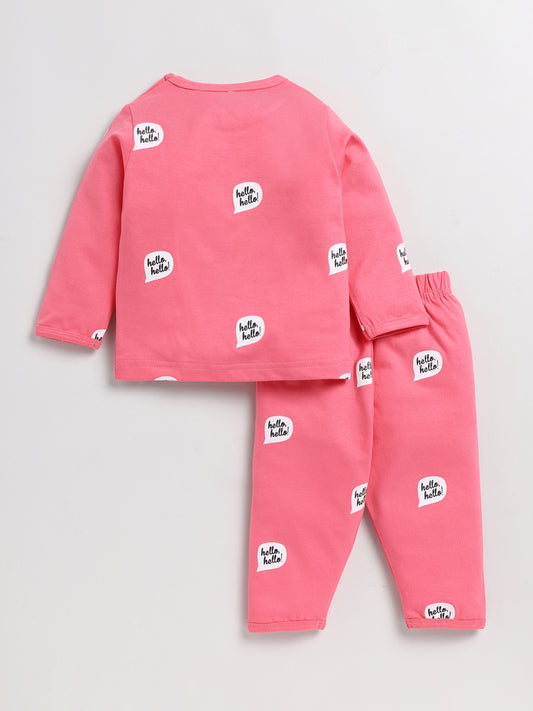 Typography Pink Full Sleeve Nightwear Set