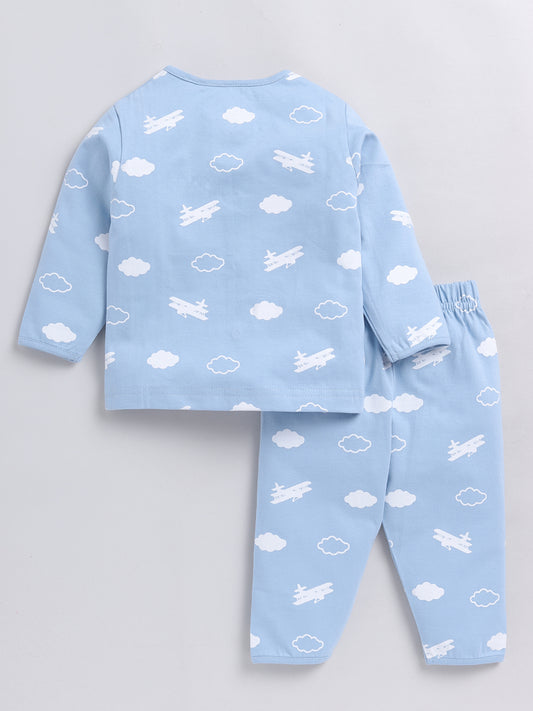 Aeroplane & Clouds Blue Full Sleeve Nightwear Set