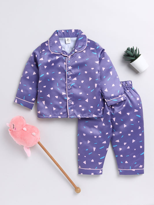 Purple Unicorn Happy Birthday Satin Night Suit