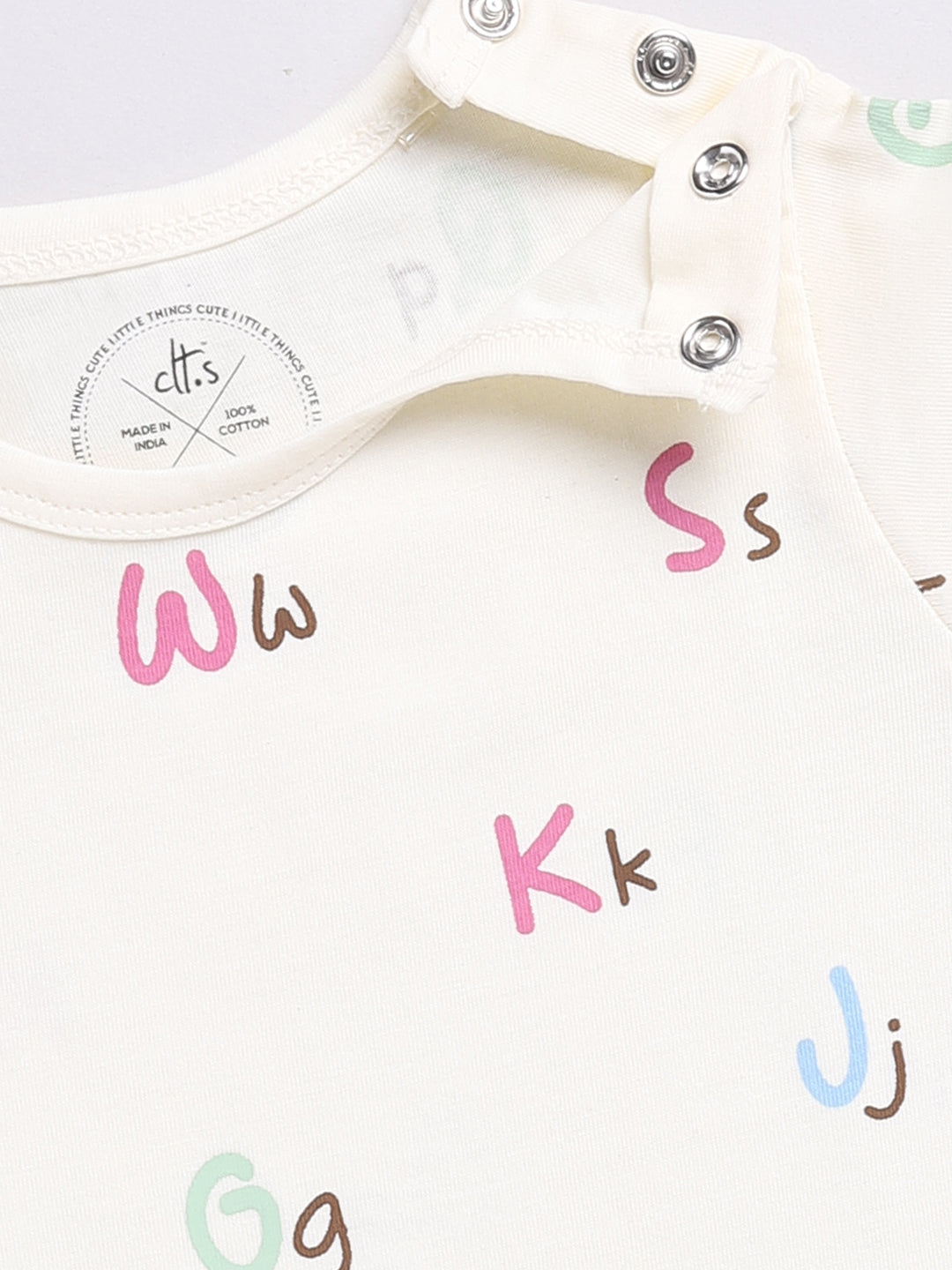 Cream Alphabet Print Half Sleeve Night Suit