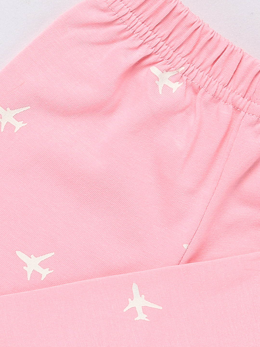 Pink Airplane Print Half Sleeve Night Suit