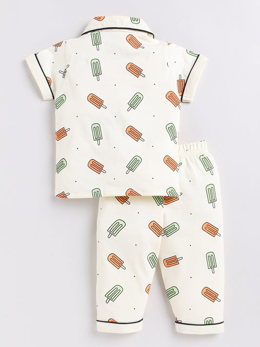 Cream Popsicle Print Half Sleeve Night Suit