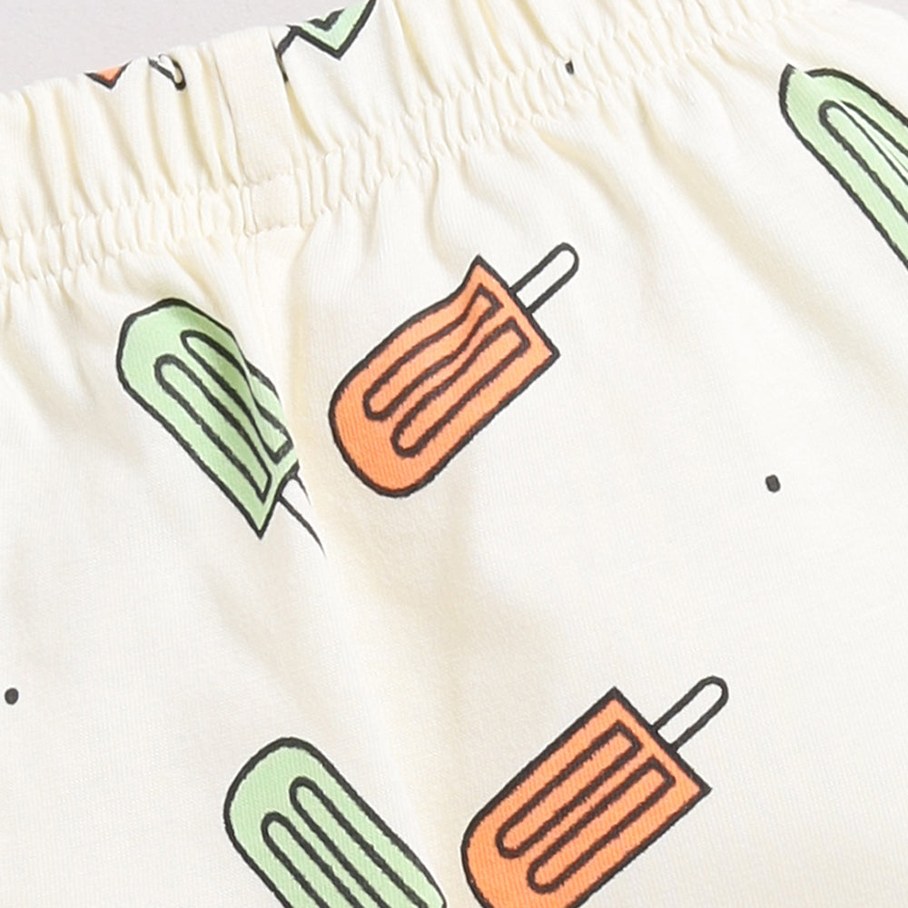 Cream Popsicle Print Half Sleeve Night Suit