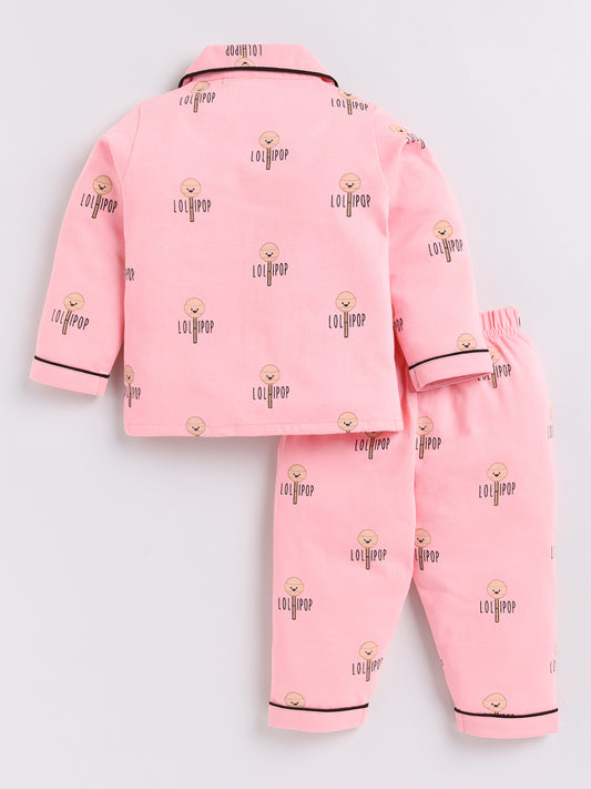 Pink Lollipop Print Full Sleeve Night Suit