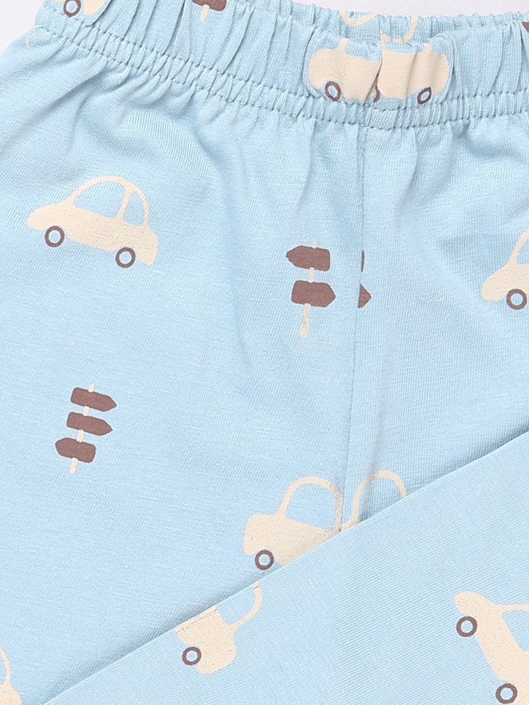 Blue Car Print Half Sleeve Night Suit