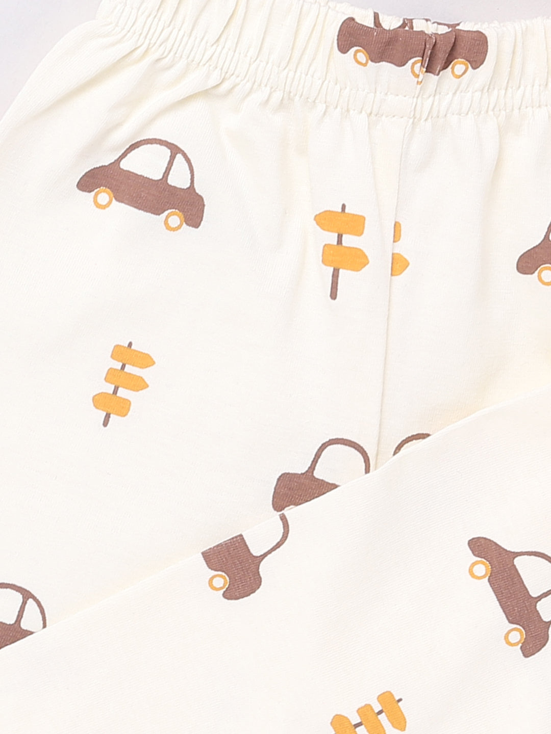 Cream Car Print Half Sleeve Night Suit