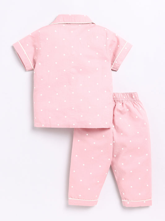 Pink Polka Dots Half Sleeve Night Suit