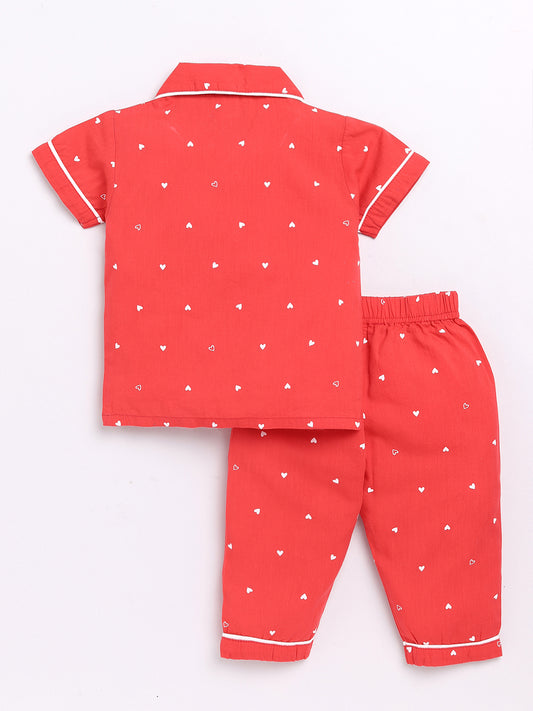 Red Heart Print Half Sleeve Night Suit
