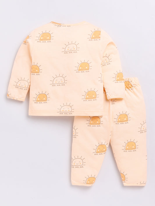 Peach Graphic Full Sleeve Night Suit