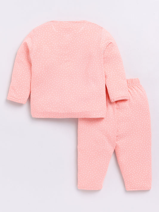 Peach Polka Dots Full Sleeve Night Suit