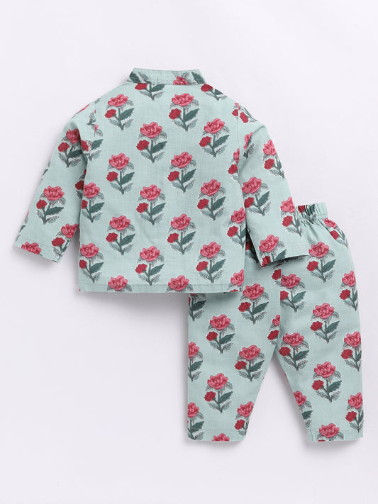 Green Floral Full Sleeve Night Suit