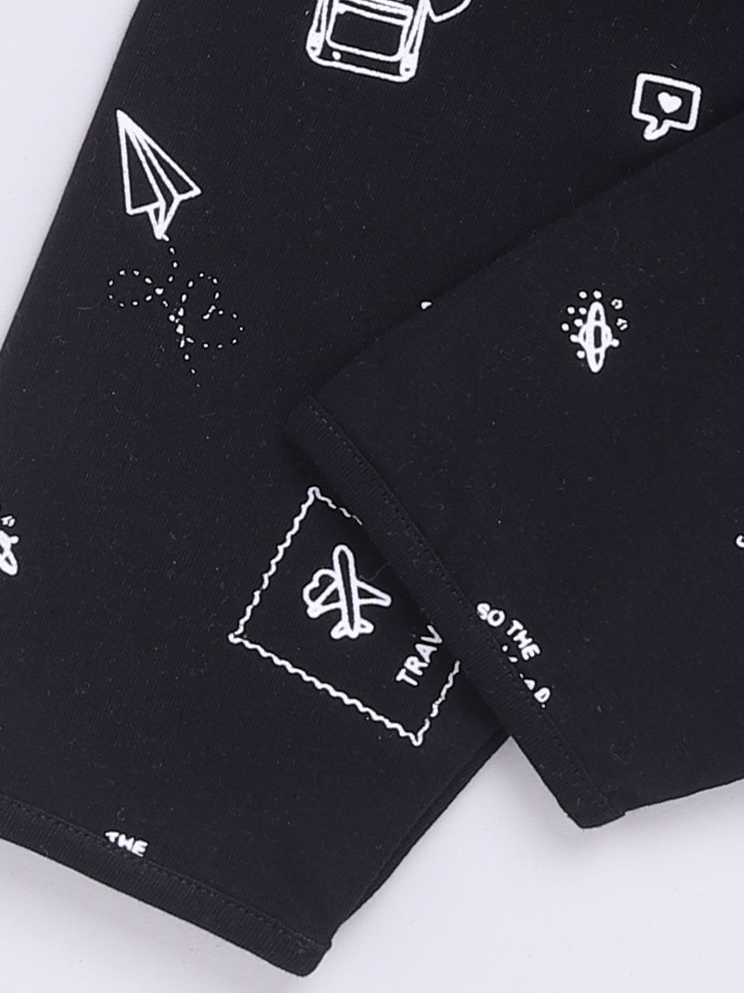 Black Cotton Full Sleeves Graphic Nightwear Set