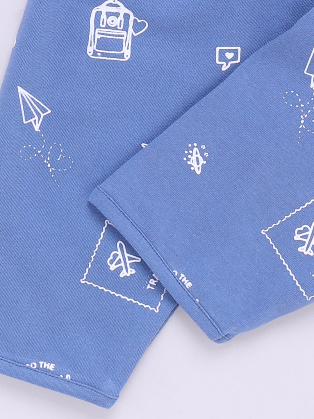 Blue Cotton Full Sleeves Graphic Nightwear Set