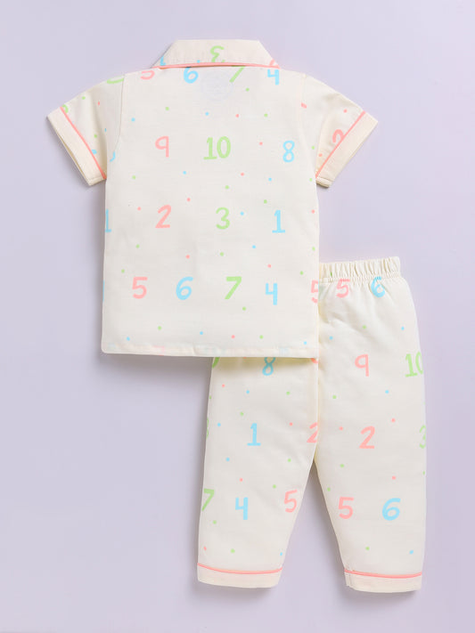 Cream Cotton Short Sleeves 'Numbers' Nightwear Set