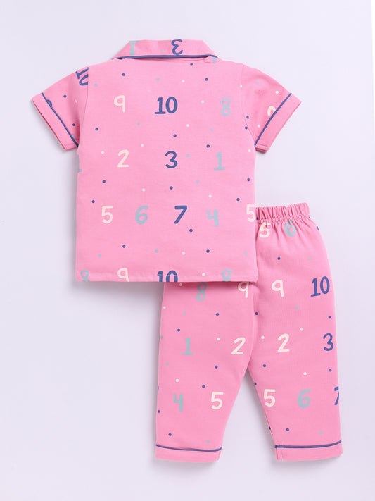 Mauve Cotton Short Sleeves 'Numbers' Nightwear Set