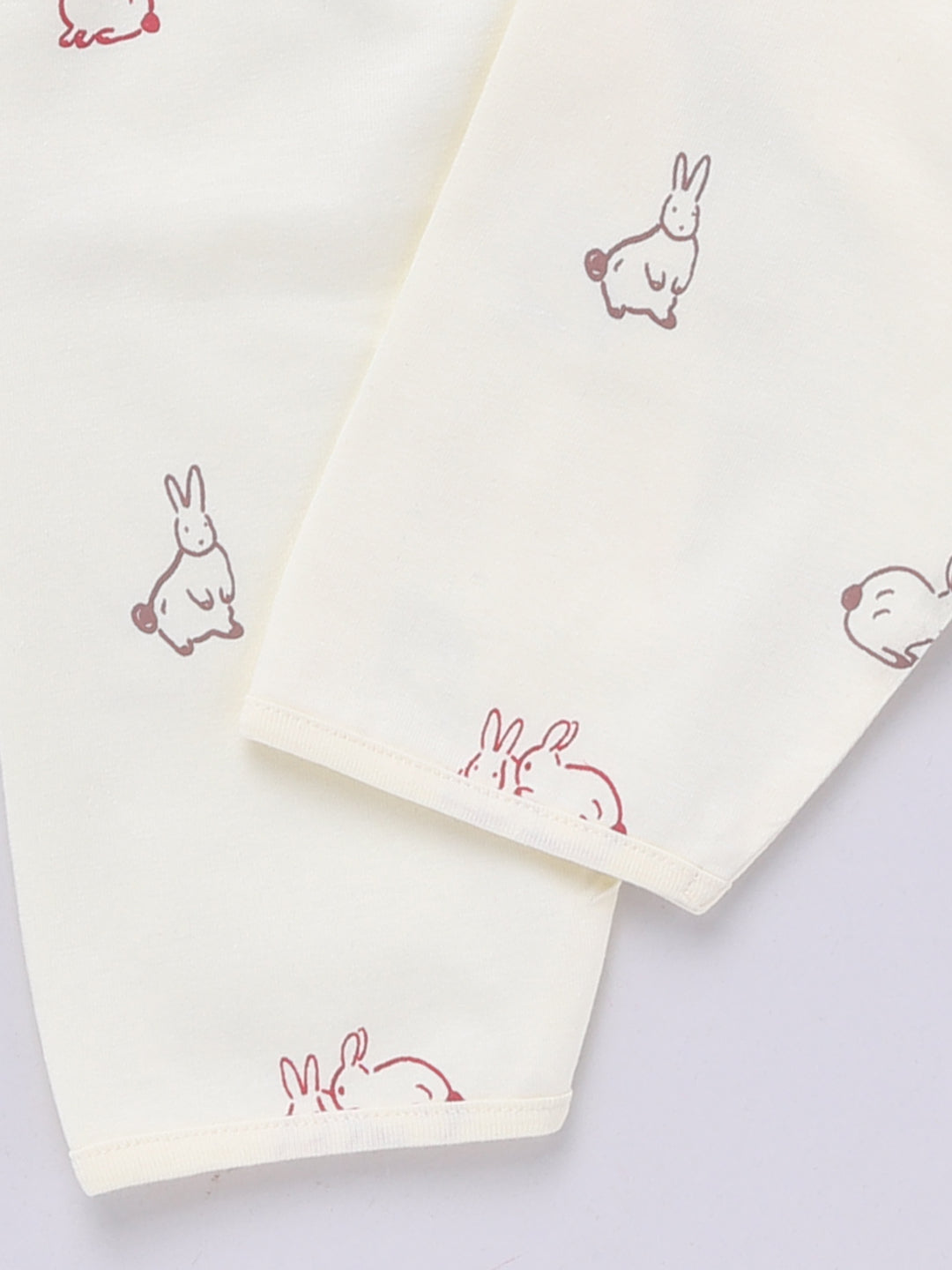 Cream Cotton Full Sleeves Rabbit Nightwear Set