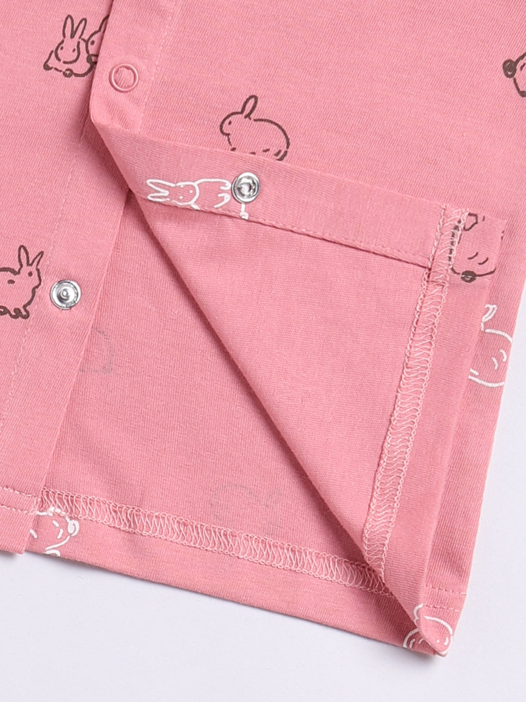 Pink Cotton Full Sleeves Rabbit Nightwear Set