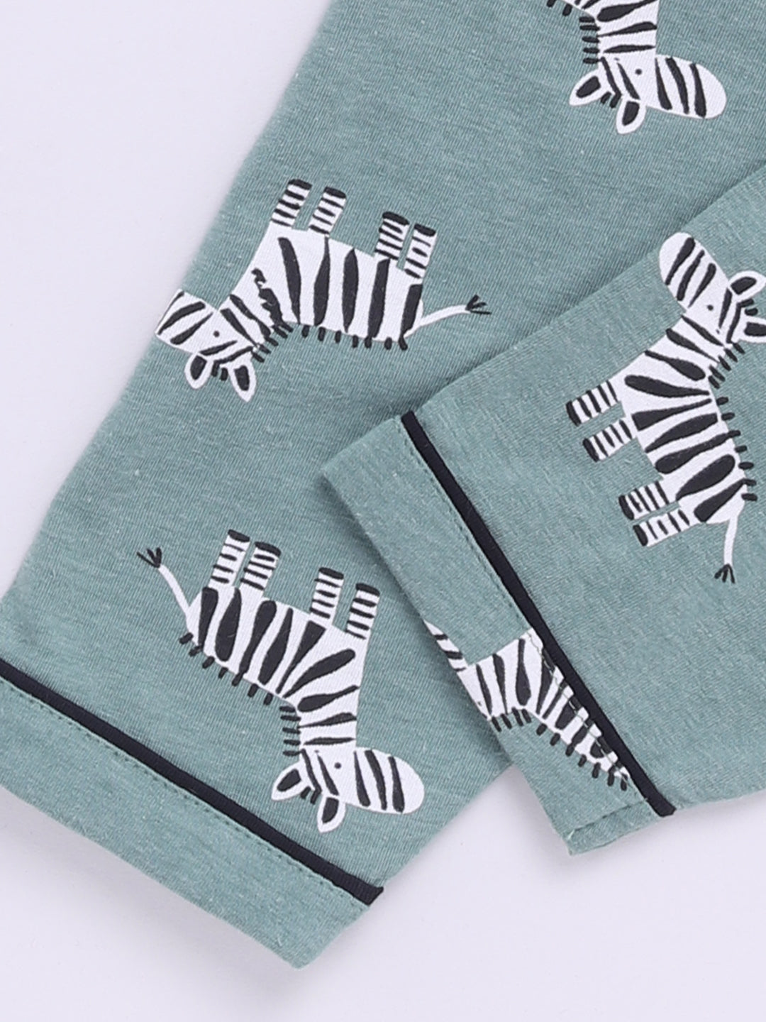 Green Cotton Full Sleeves Animal Nightwear Set