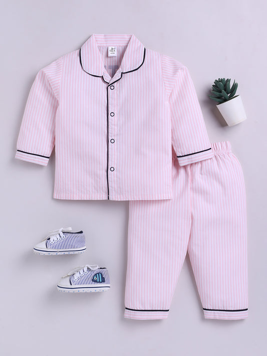 "Cuter Version of Mom" Pink Full Sleeves Striped Nightwear Set