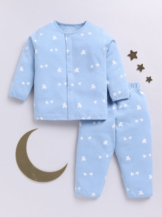 Starry Blue Cotton Short Sleeves Nightwear Set