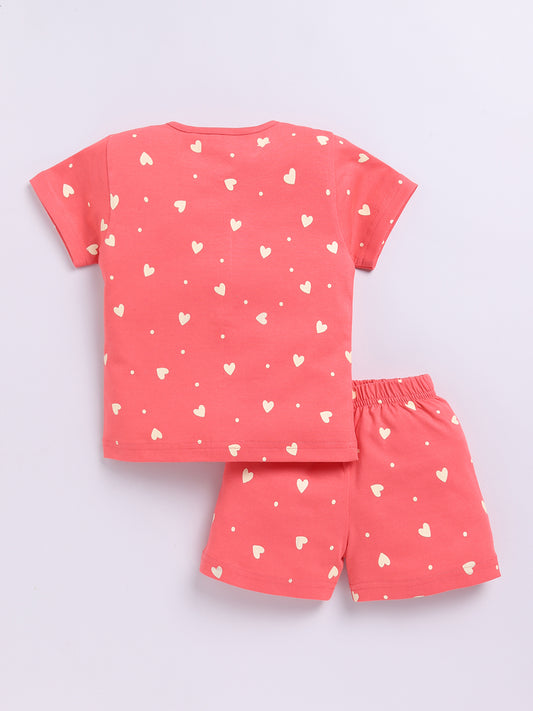 'Hearts' Coral Cotton Short Sleeves Nightwear Set