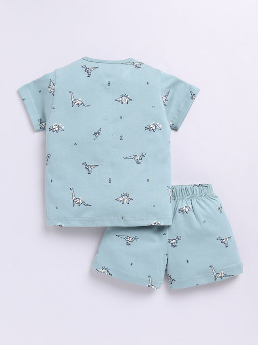 Dino Green Cotton Half Sleeves Nightwear Set