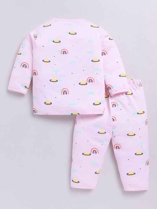 Pink Cotton Full Sleeves Graphic Nightwear Set